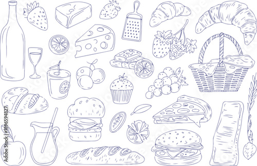 Market & Deli Food Line Illustration Collection Casual Dining Elements
