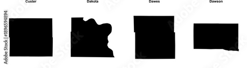 Custer, Dakota, Dawes, Dawson outline maps