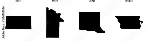 Deuel, Dixon, Dodge, Douglas outline maps