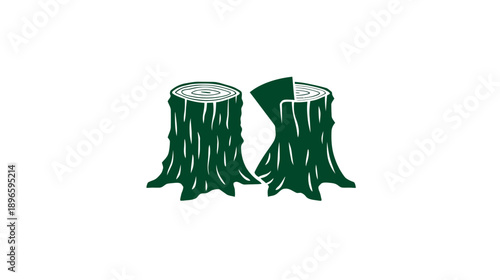 Stylized illustration of two tree stumps, one with a partial section removed