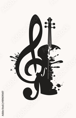 Vector logo, or banner for a classical music with violin and treble clef. Suitable for flyer, invitation, poster, cover, icon, design element, advertising, music festival.