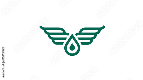 A symmetrical emblem, featuring wings with a teardrop shape in the center, rendered in dark green