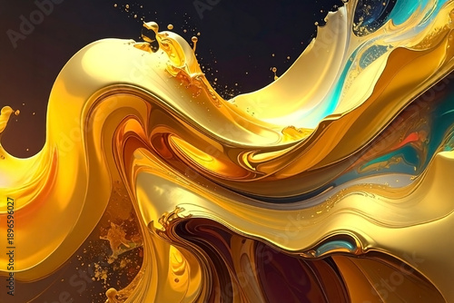 Abstract background with gold, multicolor and neon yellow