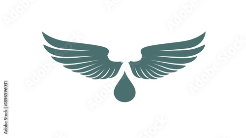 A symmetrical emblem, featuring a stylized pair of wings and a central teardrop shape