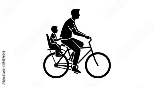 Father cycling with child on back seat silhouette