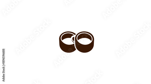 Two interlocked cylinders in a dark brown color, centered on a white background