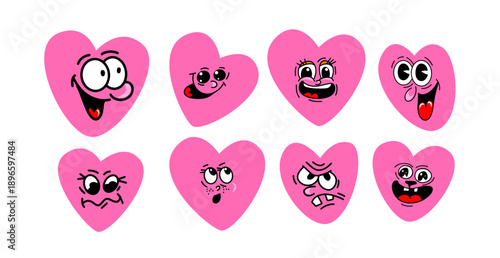 Happy Valentine's Day. Groovy character lovely hearts. Love concept. Hand drawn. Not AI, vector illustration