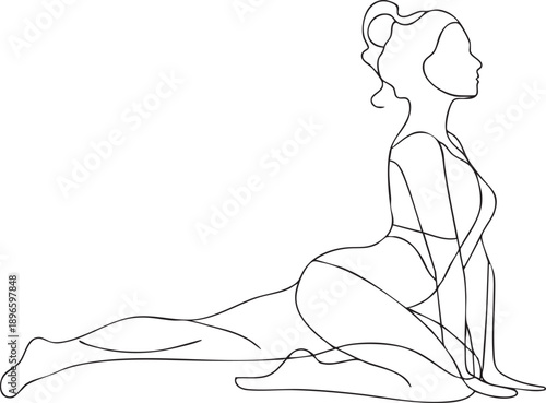Yoga Stretch Pose Icon, Woman Fitness Line Vector