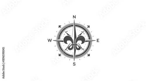 A grayscale compass design. The four cardinal directions indicated by letters within a circle