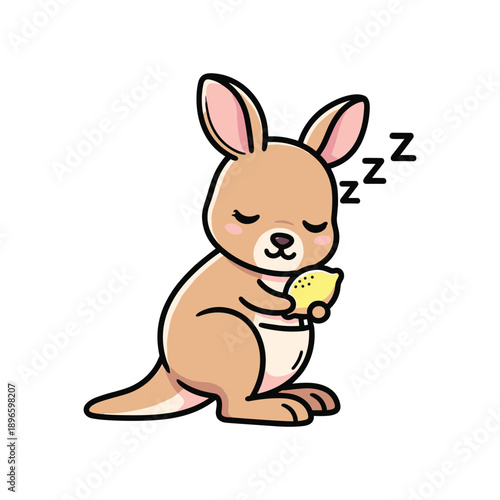 Cute cartoon baby rabbit sleeping with carrot plush toy peaceful rest illustration