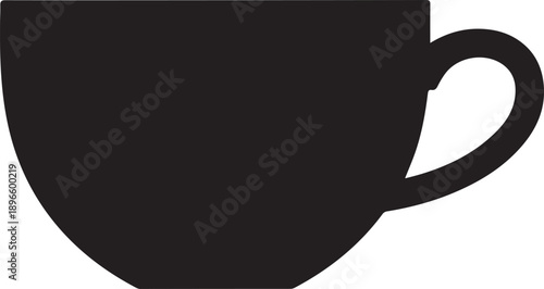 A simple black silhouette of a coffee cup on a transparent background