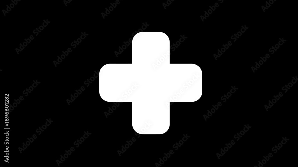 Obraz premium A white cross shape, with rounded corners, centered against a solid black background