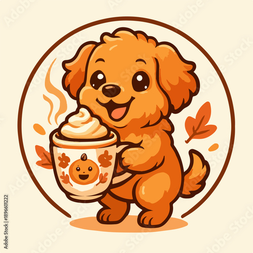Dog Drinking Coffee Cartoon Illustration