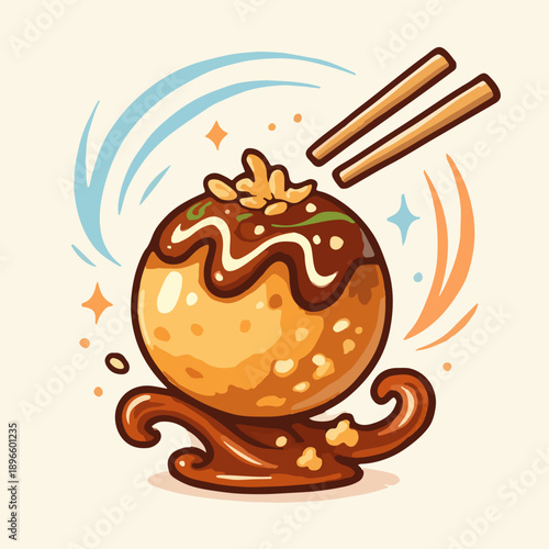 Takoyaki Japanese Street Food Cartoon
