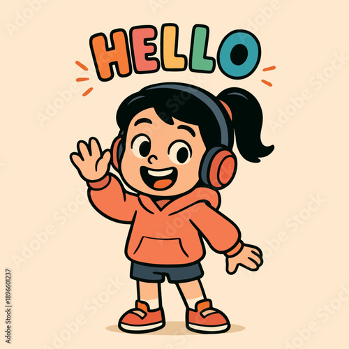 Girl Saying Hello Cartoon Illustration