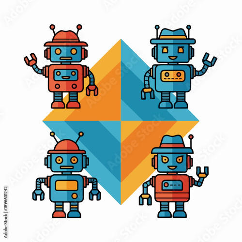 Cartoon Robot Character Set for Technology and AI Illustration
