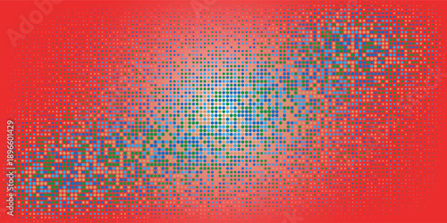 Abstract colorful halftone dot pattern background with vibrant red, blue, and green gradient texture.