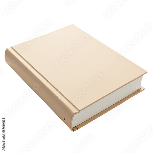 A beige book placed on a clean white surface