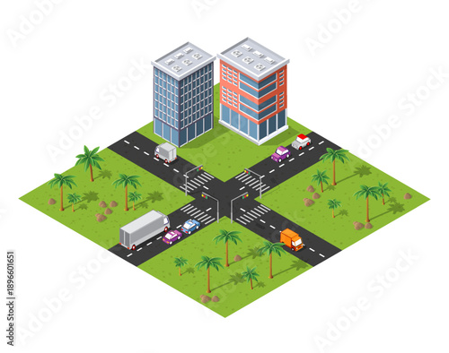 Isometric urban megalopolis top view of the city infrastructure town, street modern, real structure, architecture 3d illustration elements different buildings
