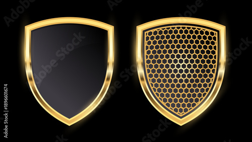 shield_31Jan2026Luxury Gold Shield Emblem Set on Black Background, Web Security and Cyber Protection Badge, Premium Digital Safety Crest Vector Illustration