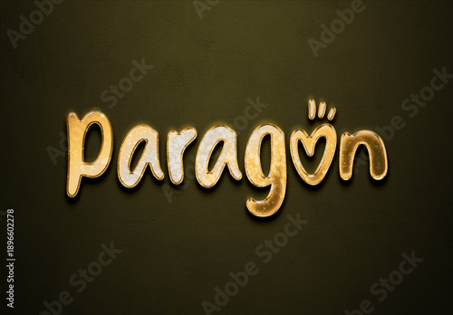 Old gold text effect of word Paragon with 3D glossy style Mockup.