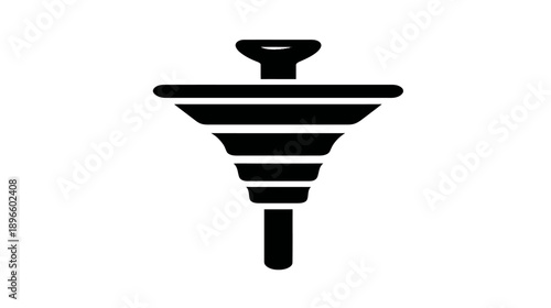 A black and white icon resembling a funnel-shaped object with a handle