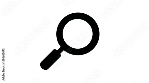 A black magnifying glass, with a rounded lens and handle, is displayed against a white background