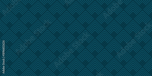 Vector geometric lines seamless pattern. Subtle texture with squares, rhombuses, stripes, chevron, triangles. Simple abstract ornament. Dark teal blue color. Modern minimal background. Trendy design