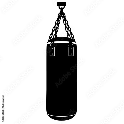 Hanging Boxing Punching Bag Silhouette Icon Isolated on White Background