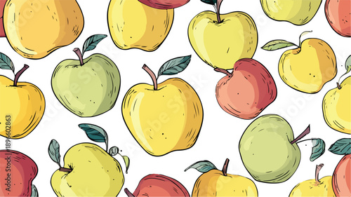 Apple Fruit Seamless Pattern Vector Art and Illustration