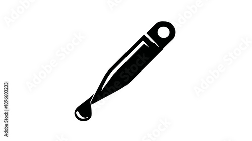 A black and white illustration of a medical dropper with a rounded tip and a hole at the top