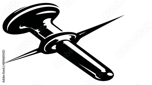 A black and white illustration of a drawing pin, angled from upper left to lower right