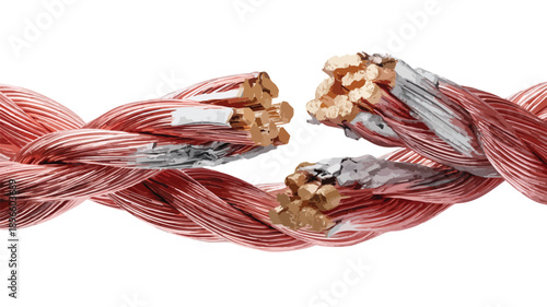 Professional Repair of Broken Cables and Damaged Electric Wire with Torn Copper Cab