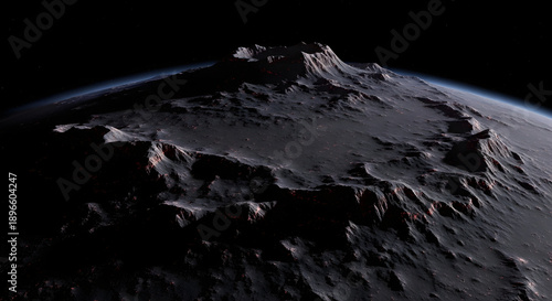 Dark Planet Surface with Rocky Terrain.