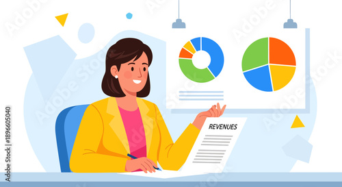 Businesswoman analyzing financial data and revenues