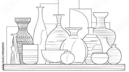 Pottery Line Art Design Concept Vector with Outline Isolated