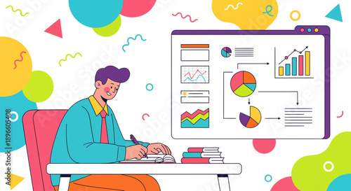 Businessman analyzing data on a computer screen