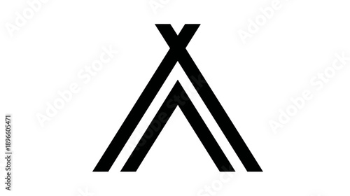 Black and white image of a teepee-like structure with two sets of lines forming the frame