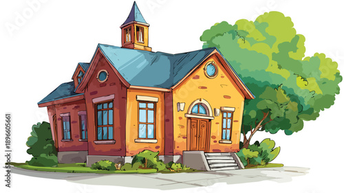 Colorful School Clipart in Cartoon Style Vector Illustration for Education Designs