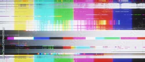 Abstract digital noise pattern with colorful bars and static interference on screen