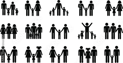 Collection Of Family Pictograms Showing Different Family Compositions And Relationships Keywords: family, icons, people, figures