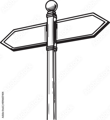 A timeless directional signpost points the way, rendered in a classic black and white style, invites you to consider the possibilities of navigation and direction. 