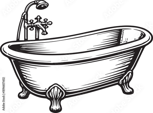 A vintage bathtub, rendered in a detailed sketch style, exudes timeless elegance, inviting relaxation and offering a glimpse into a world of classical comfort.