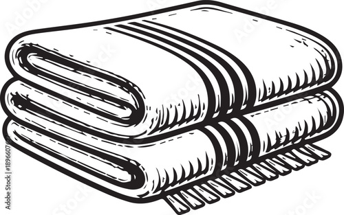 A neatly folded textile offers a sense of comfort and home decor. The black and white image displays of a crisp, folded fabric to show detail in texture and shape.