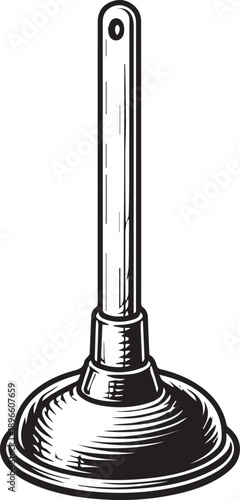 Vintage illustration showcases a classic plunger.