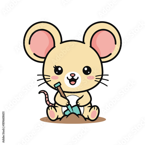 Cute cartoon mouse brushing teeth happy dental hygiene kids education vector illustration