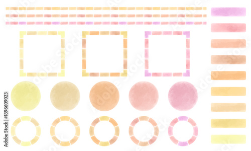 暖色系水彩テクスチャーの素材パーツセット