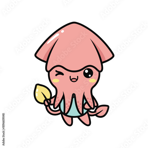 Cute cartoon octopus character holding banana smiling happy sea creature mascot design