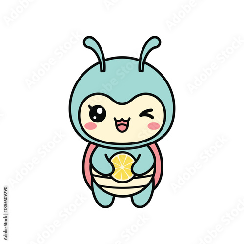 Cute cartoon bee mascot character holding honeycomb smiling cheerful isolated illustration