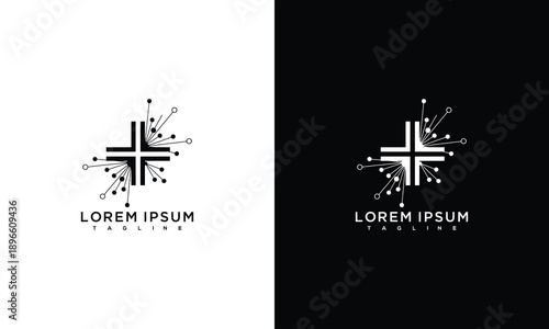 Digital Medical Cross Logo - Technology Healthcare Symbol.